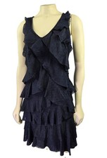 NWT Ann Taylor LOFT Clip dot textured blue Retro style Tiered Dress