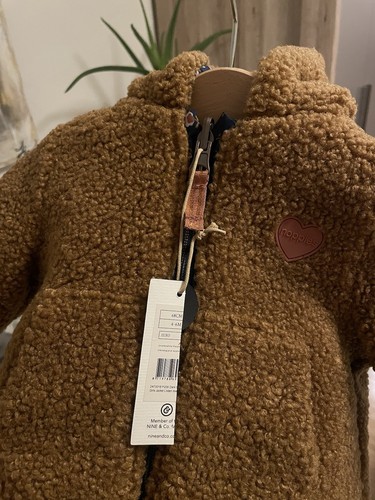 NOPPIES Baby Teddyfell Wendejacke Winterjacke Blumenmuster 68 Braun Blau - Bild 3 von 8