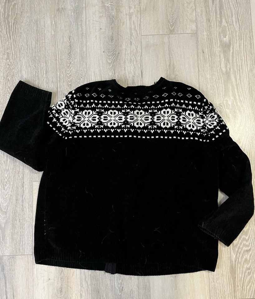 Suéter De Colección Alfred Dunner Para Mujer 2X Negro Chenilla Copo de Nieve Patinaje sobre Hielo Cremallera Foto 4 de 4