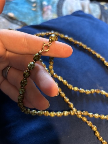 Lime Green Scottish Agate Glass Bead Necklace Very Long - Picture 10 of 20