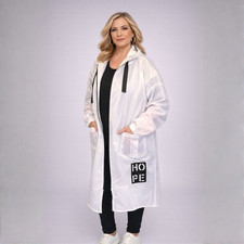 WOMENS RAIN COAT LADIES PLUS SIZE DIPPED HEM LONG LENGTH LINED MAC WITH HOOD