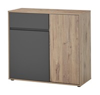 Kommode Wohnzimmerschrank 2 TüRen 1 Schublade Viking Eiche Dekor Grau 94 X 85 Cm