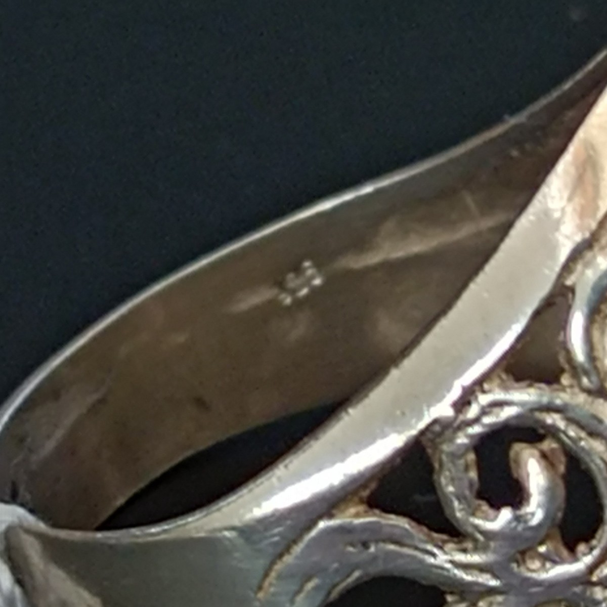 Vintage Silver Signet Ring Ornate Oval Openwork Art Nouveau Style