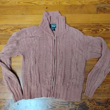 Vtg Pronto Gold Sweater Cable Knit Ramie Blend Size S Salmon Full Zip