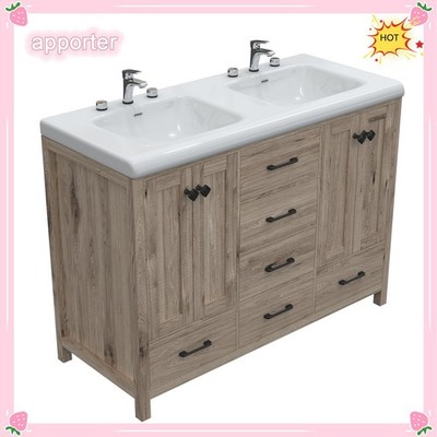 47 in Bathroom Vanity Retro Bathroom Storage Cabinet with Ceramic Sink Modern US