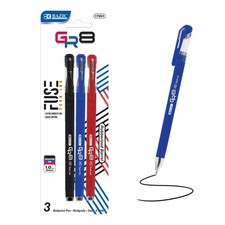 BAZIC Oil Gel Ink Pen, GR8 Assorted Colors w/Rubberized Barrel, 0.7 mm