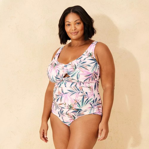 Women's Tab-Front Full Coverage Tummy Control One Piece Swimsuit - Shade &