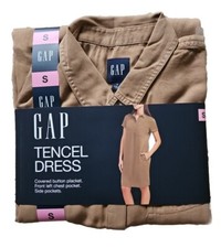 GAP Relaxed Fit Tencel Dress Tan Side Pockets Women's Size Small NEW
