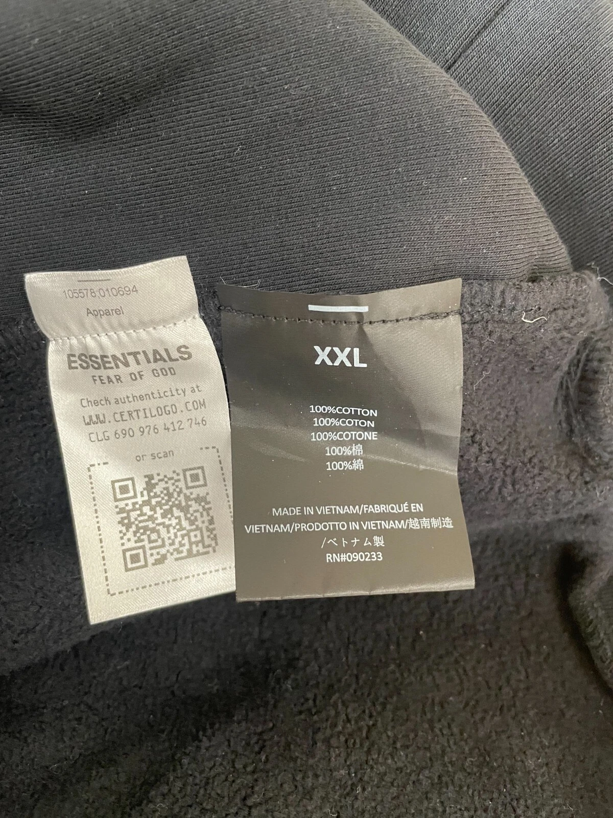 FEAR OF GOD ESSENTIALS PULLOVER FELPA CON CAPPUCCIO NERO GRIGIO TAGLIA XXL