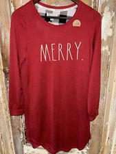 Rae Dunn Family Pajamas Women's "MERRY" Red Long Sleeve Holiday Nightshirt