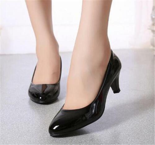 Womens Casual Round Toe Slip On Pumps Mary Janes Kitten Heels Office Dress Shoes - Picture 1 of 25