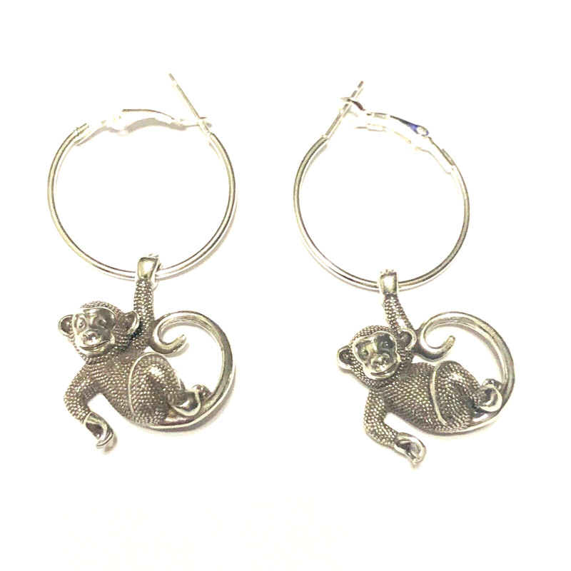 Brighton monkeying around custom earrings on non brighton hoops NWOT