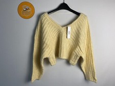 Topshop V Neck Fluffy Crop Chunky Knit Knitted Cropped Jumper Cream Size Large