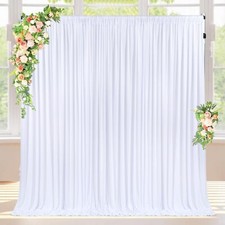 White Backdrop Curtain 10.6ftx10ft Wrinkle Free Wedding Polyester Party