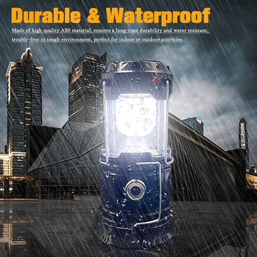 Solar Camping Lantern 500LM - Triple Power (Solar/USB/AA), IPX4 Waterproof - Picture 4 of 14
