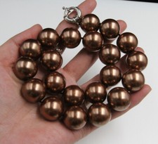 LARGE FASHION 20MM SOUTH SEA BROWN ROUND SHELL PEARL NECKLACE 18"