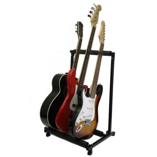 3 Guitar Stand - Multiple Three Instrument Display Rack Folding Padded 