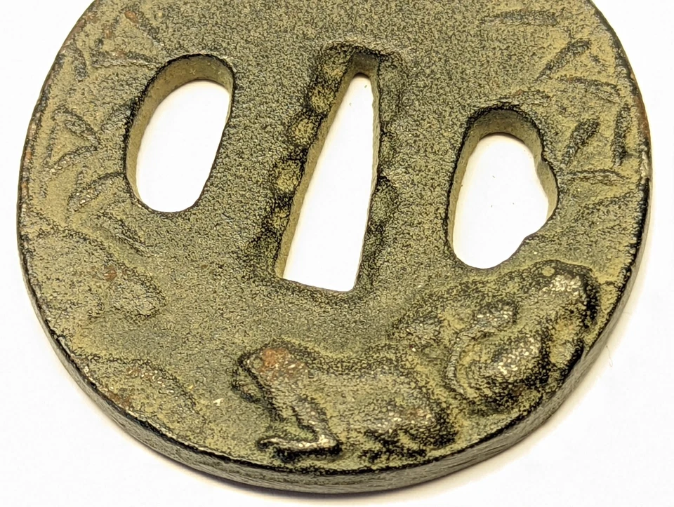 Japanese Samurai Tsuba Antique Frogs Toad Bamboo Samurai Sword Guard - Image 4 of 4