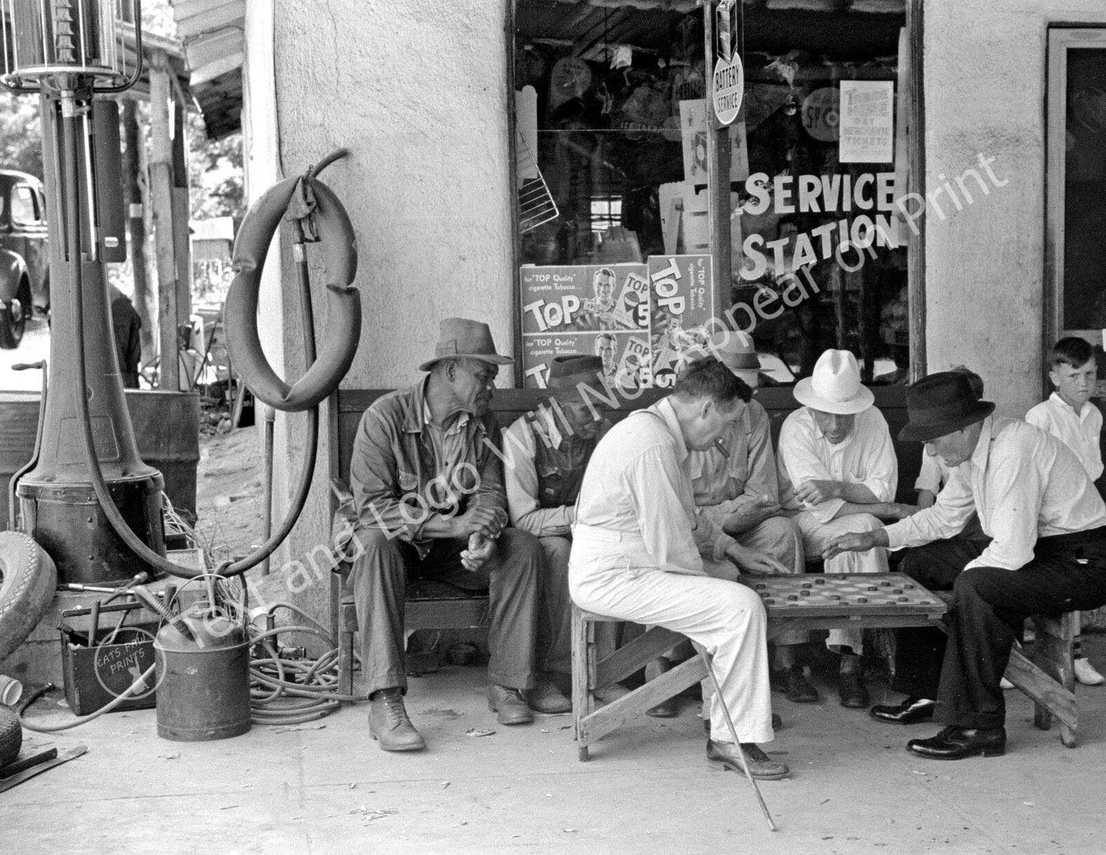 1939 Playing Checkers at the Gas Station, GAOld Photo 8.5" x 11