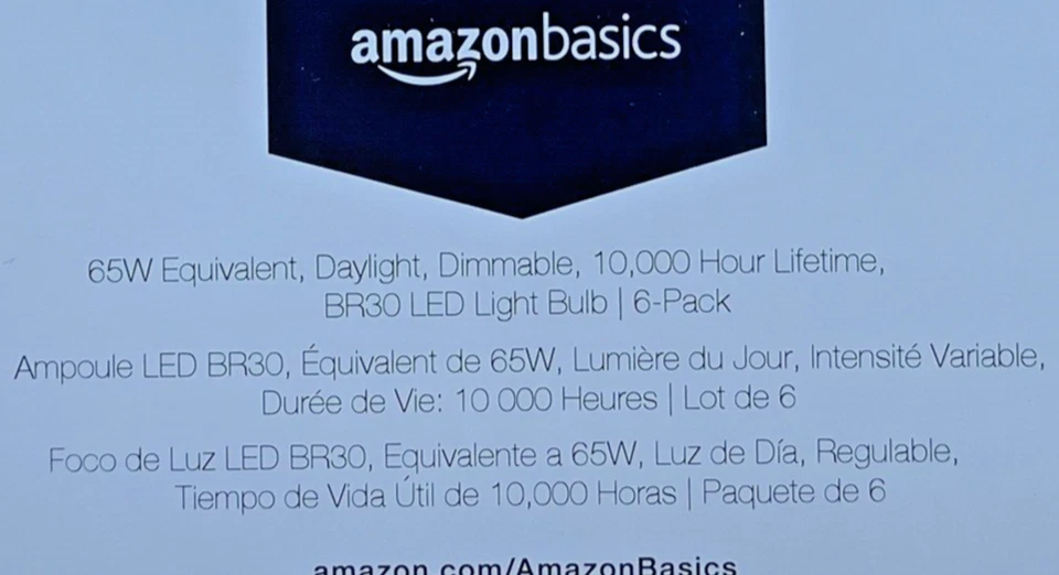 6 Pack! Amazon Basics BR30 LED Light Bulbs 65W EQL Daylight 5000K Dimmable NEW - Image 3 of 4