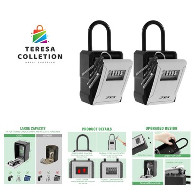 Key Lock Box, Extra Large Key Storage Box with Resettable Code, 4 Digit Combi...