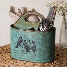 Colonial Tin Songbirds Divided Caddy Kitchen Tools Decorative