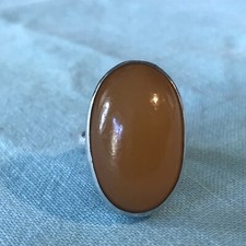 vintage hand crafted 1" opaque amber in sterling silver ring size 5