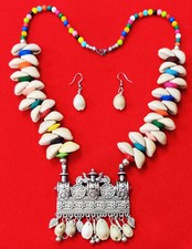 White Cowrie Necklace for Women Black Silver Plated Tribal Style Necklace BOHO