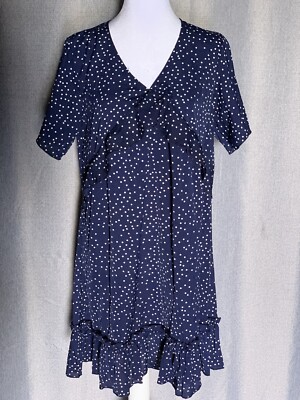 Nova In Sky Women s Navy Blue White Polka Dot Tiered A Line Baby Doll Dress M