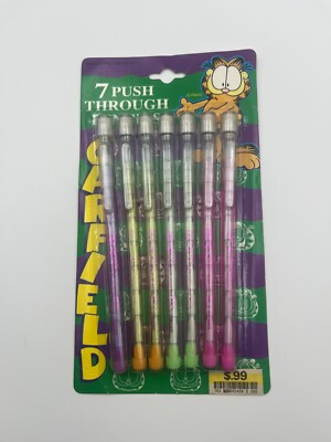 Vintage Garfield 7 Push Through Pencils w/ Original Sealed Packaging