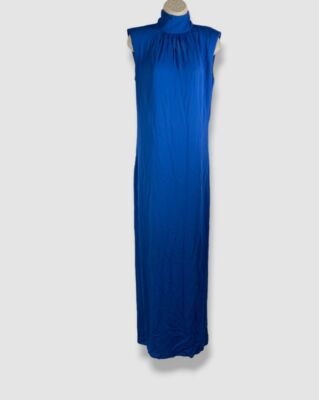 $3990 Akris Women's Blue Silk Draped Decollete Column Maxi Gown Dress Size 6