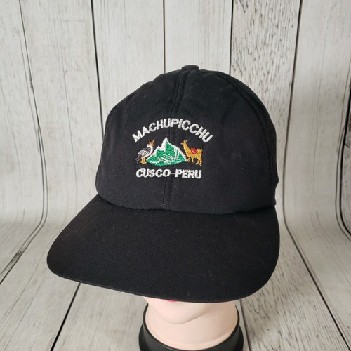 VINTAGE 80er 90er Jahre Machu Pichu Inka Ruinen Cusco Peru schwarz Bergmütze Kappe Einheitsgröße