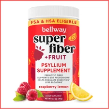SUPER FIBER POWDER Supplement for Gut Health Raspberry Lemon 50 Servings BELLWAY