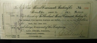 1911 THE CLEVELAND, AKRON & CINCINNATI RAILWAY COMPANY CX CHECK!   e1160UUC