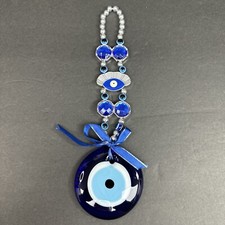 Evil Eye 3  Turkish Glass Bead Macrome Pendant Charm Boho Home Decor Nazar