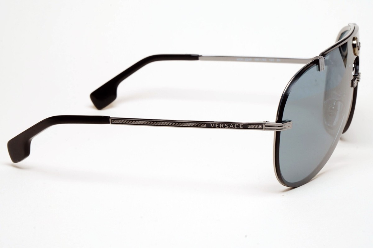 Versace Sunglasses Pilot Shield Gunmetal Grey Mirror MOD VE  display picture 2