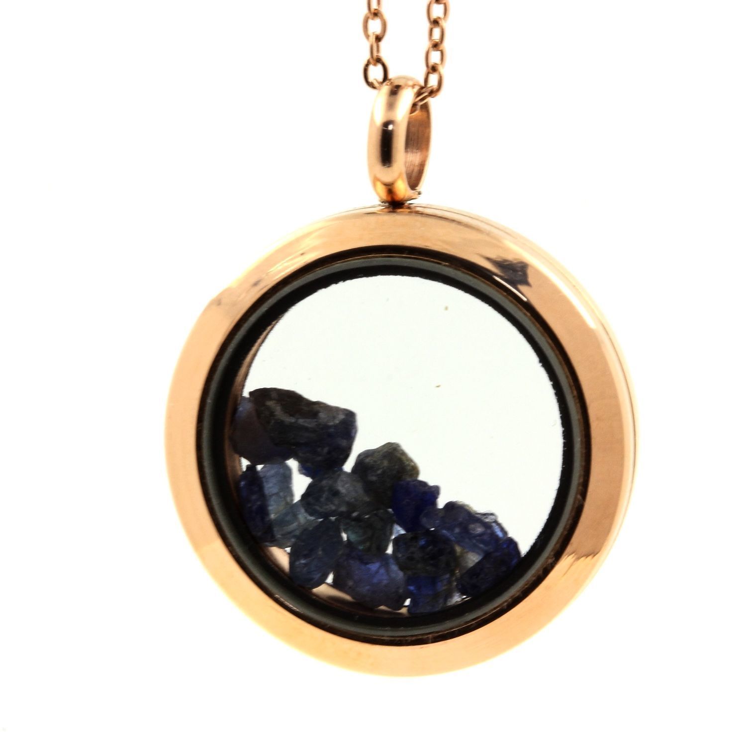Collier saphir brut médaillon 30 mm en or rose : cadeau idéal pour elle