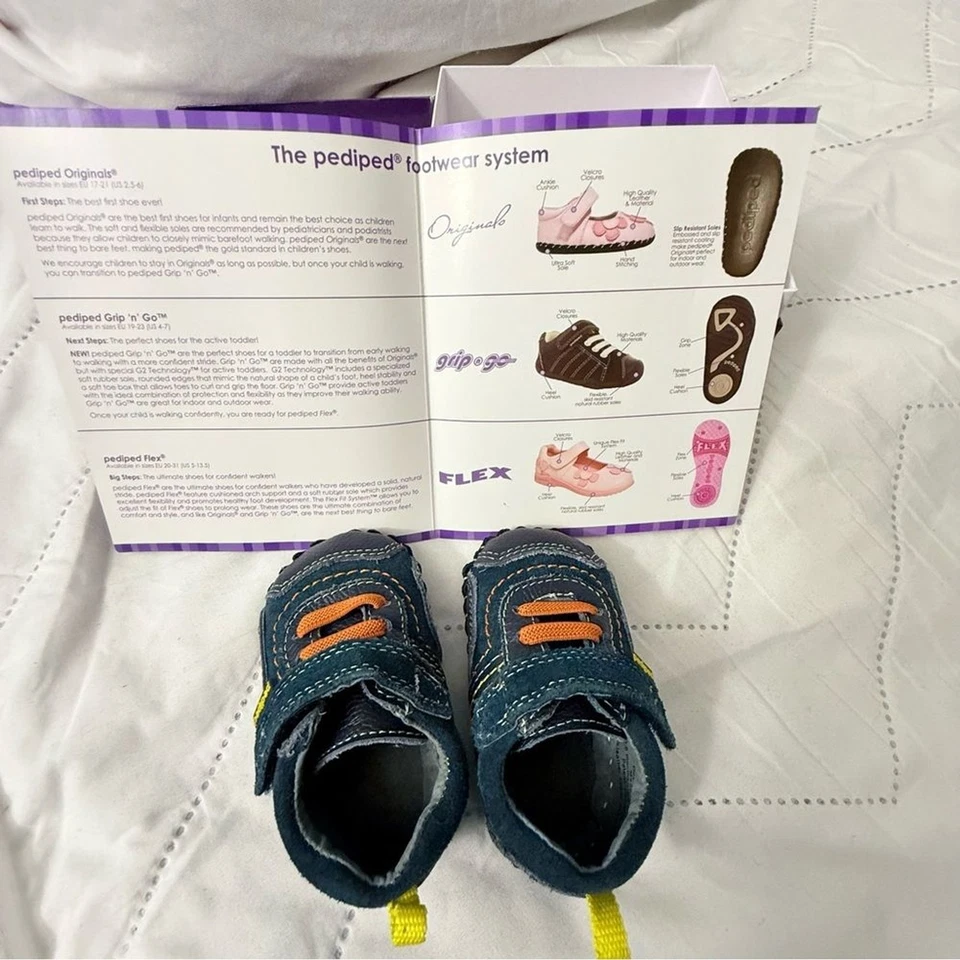 Sapatos de caminhada Pediped Tristan azul marinho - azul e laranja bebê sola macia - Imagem 3 de 4