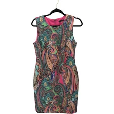 Tommy Hilfiger Womens Mini Sheath Dress 8 Pink Blue Paisley Sleeveless Lined