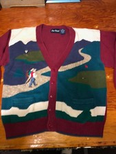 VINTAGE Awesome Golf Sweater Cardigan by Par Four Embroidered Size L Preowned