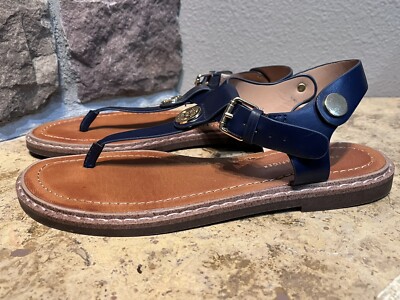 Tommy Hilfiger Womens Bennia Thong Sandals Navy Studded Monogram