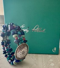 Southwestern Style Triple Strand MultiColor Gemstone Cuff Sterling silver accent