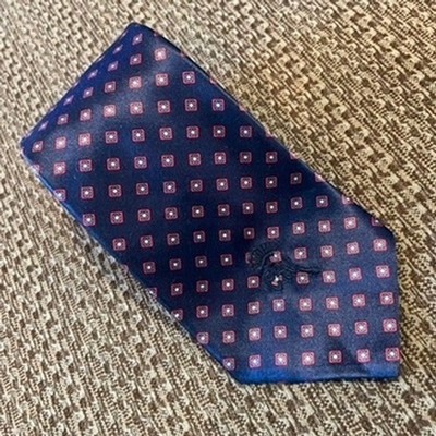 Countess Mara Sistine Satin Navy Blue Red Geometric Diamond Silk Tie Raleighs