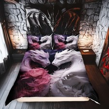 3D Dragon Duvet Cover Queen Size,Purple White Dragon Comforter Cover with 2 P...