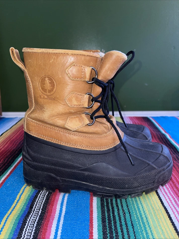 LL Bean Duck Botas de Lluvia Niños 4 Cordones Cuero Senderismo Caza Cabinacore Foto 3 de 4