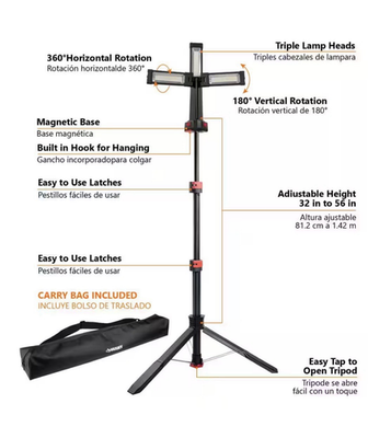 #ad Husky 2200 Lumen Rechargeable LED Tripod Work Light Magnetic Base Bag $50.00