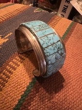 Antique Native American Navajo Turquoise Bracelet CUFF Sterling Silver 190.77 g
