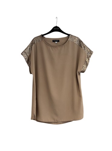 Dorothy Perkins Kurzarm Gold Top Größe 16 Verzierte Pailletten Rundhals