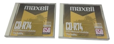 Maxell CD-R74 650MB 74 Min Recordable CD Discs - Lot of 2 New Sealed Jewel Cases