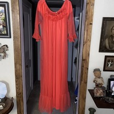 Vintage 2pc Red CHIFFON Long GOWN Double NYLON Peignoir Set  Medium